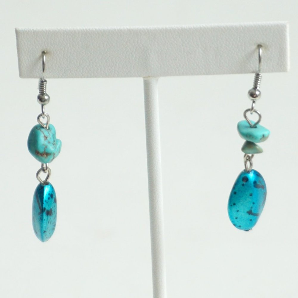 Turquoise Bead Drop Dangle Earrings